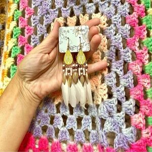 DREAMY white feather Boho statement earrings w Gypsy southwestern Navajo vibe